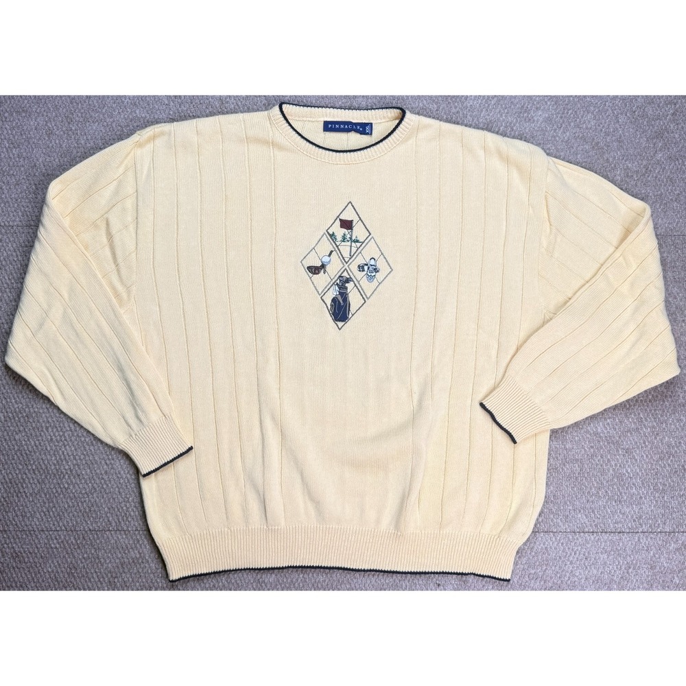 Pinnacle‎ Vintage Men's Golf Logo Embroidered Striped Sweater Size XXL